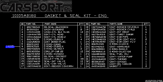 Zestaw uszczelek silnika Tribeca H6 3.6 EZ36